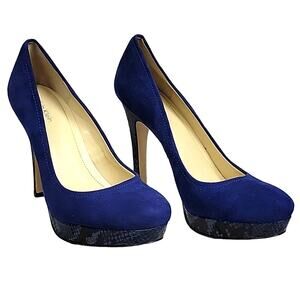 Calvin Klein Blue Suede Snakeskin Round Toe Kendall Platform 5 in Heels Size 8.5